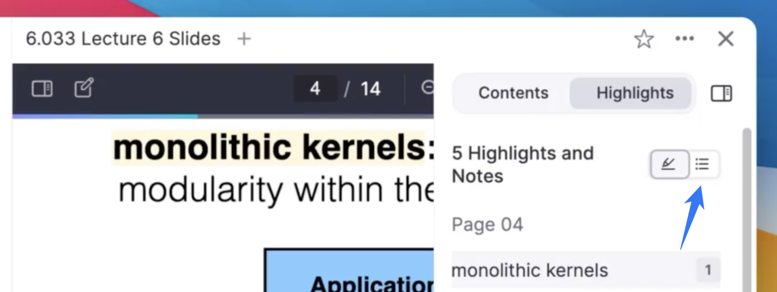 PDF highlighting tool with color options and annotation sidebar