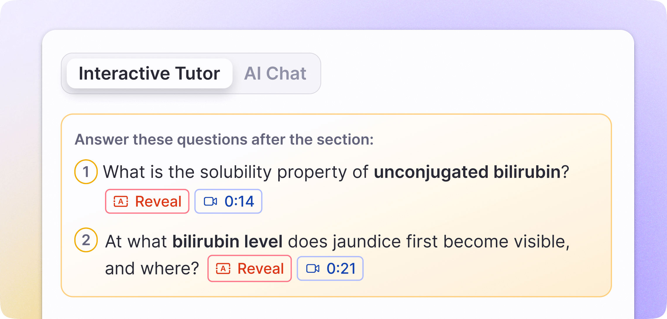 AI tutor answering questions with interactive controls