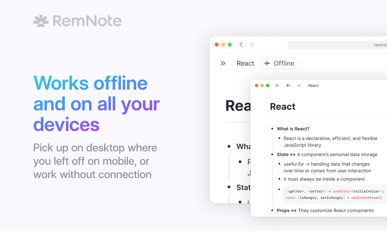 RemNote offline-first functionality across desktop, mobile, and web