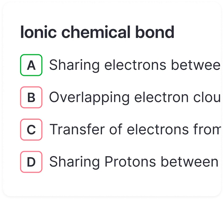 Multiple choice flashcard with answer options