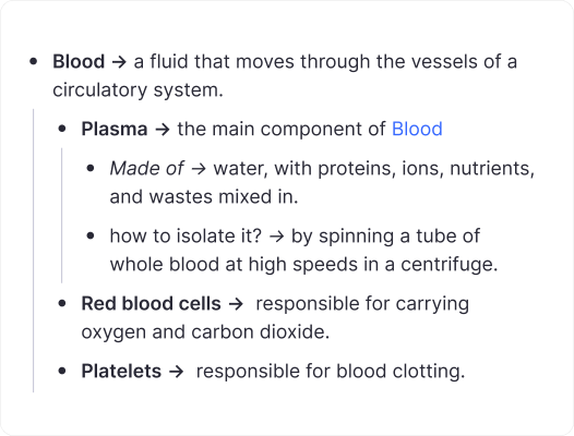 Medical notes with references linking related concepts